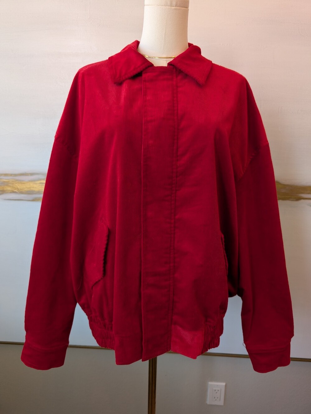 LIONESS Kenny Oversized Corduroy Bomber Jacket in Crimson Red | Size Small